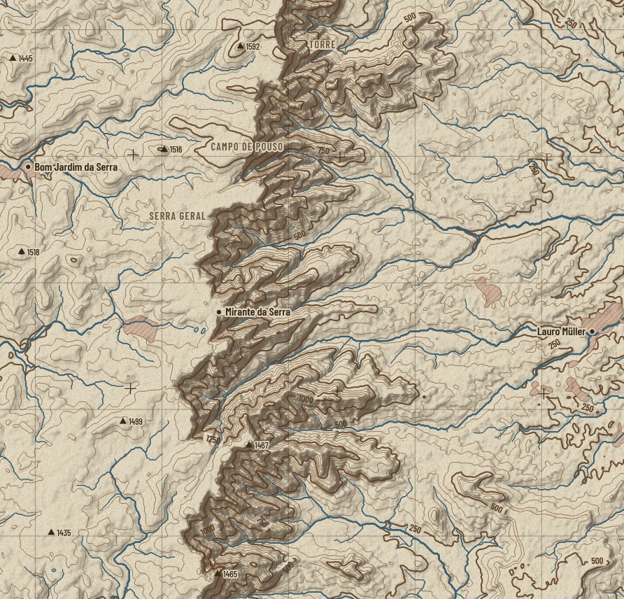 Trecho de carta da Serra do Rio do Rastro em estilo sépia